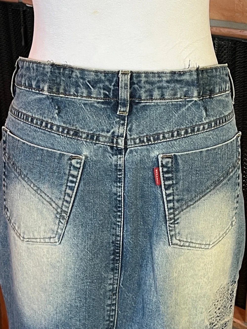 Byzance Brazilian Made Distressed Denim Skirt, size 31